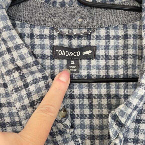 Toad & Co. Flannel Button Down Shirt Mens XL Gray Dark Blue Long Sleeve Outdoor - Picture 6 of 9